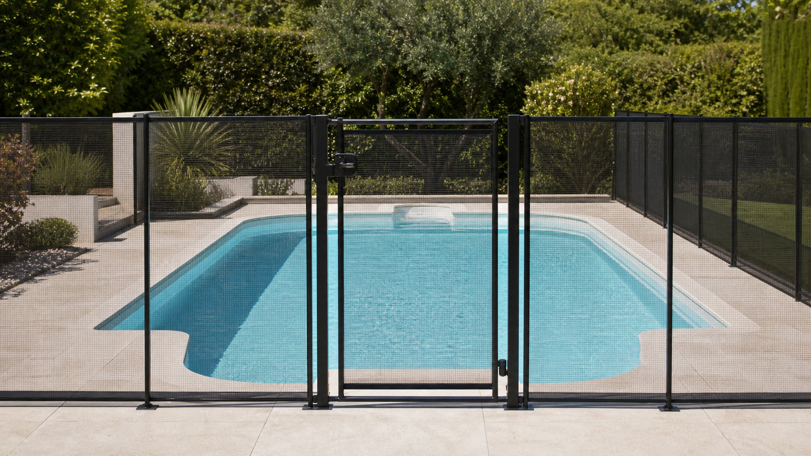 Barrière de sécurité fermée autour d'une piscine privée